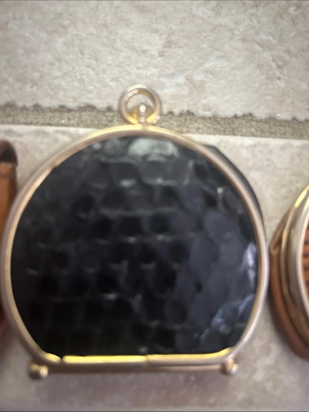Neiman Marcus Brown Leather Coin Pouch with Black and Brown Pendant Compacts